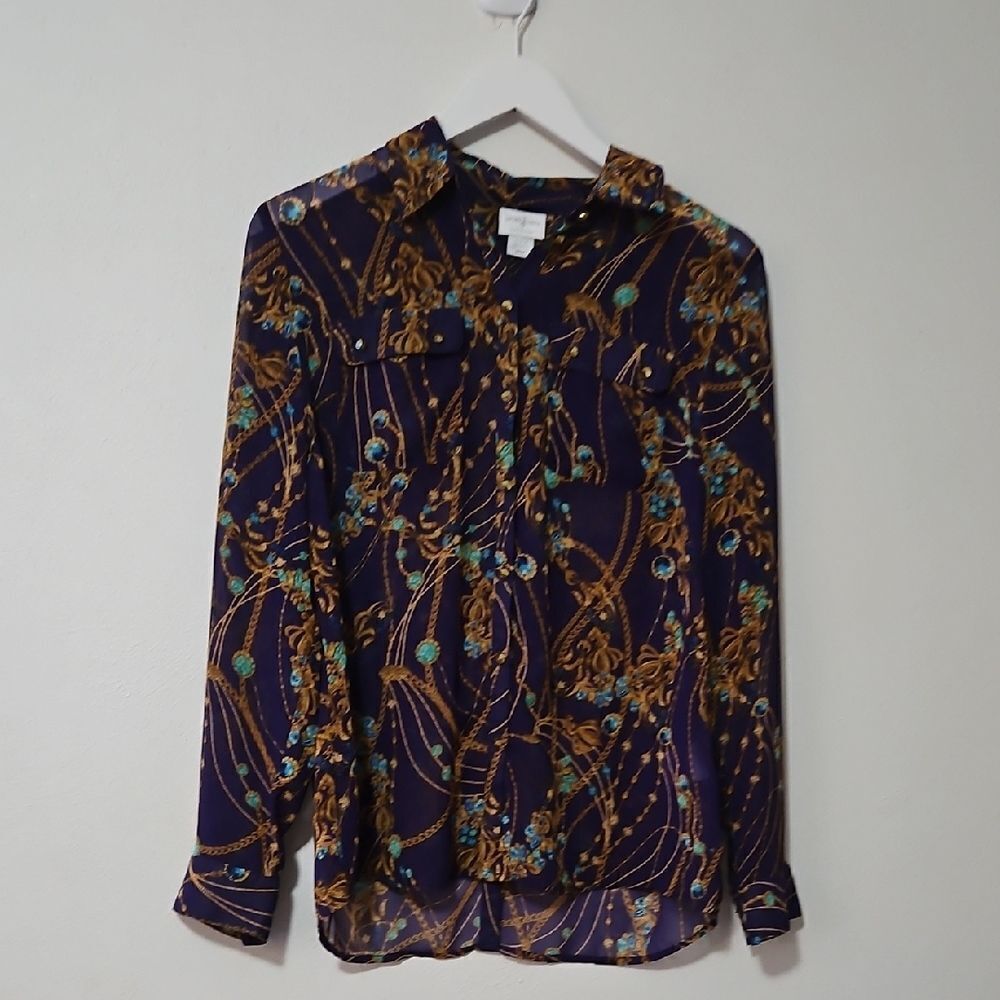 Jaclyn Smith Women's Button Down Shirt - Purple and Gold